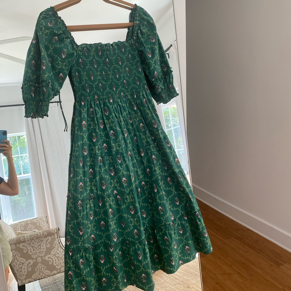 Hill House Green Floral Midi Dress